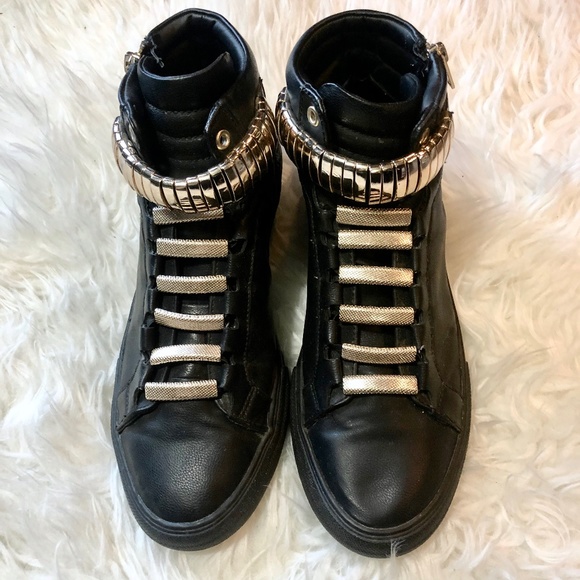 Aldo Other - Aldo Leather High Top Sneaker With Gold Hardware